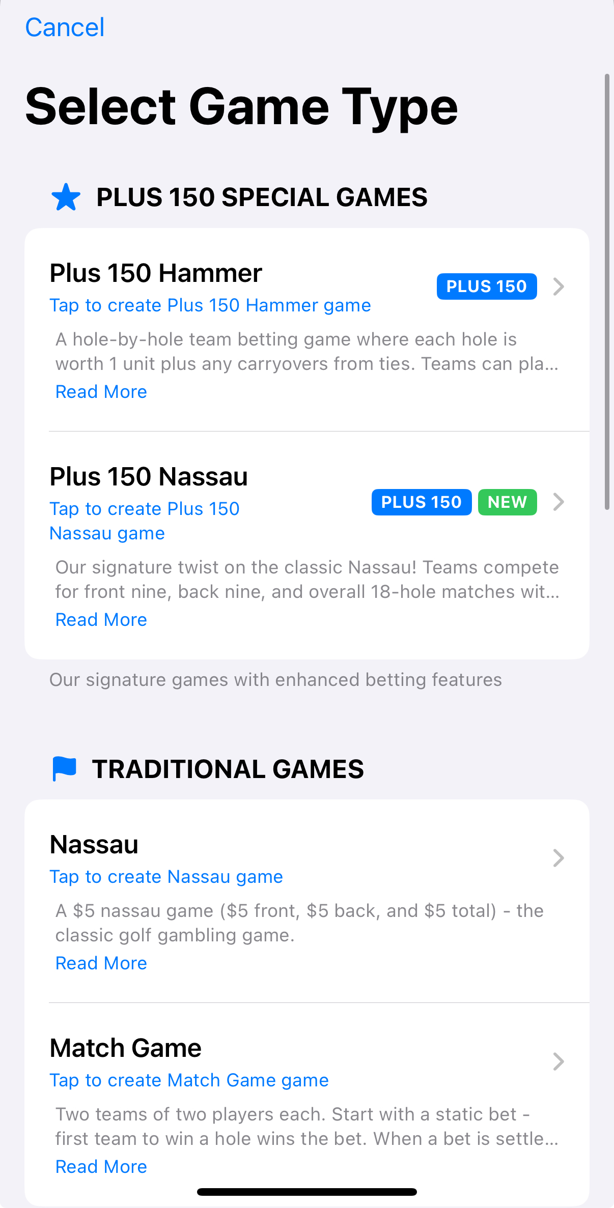 Game Type Selection
